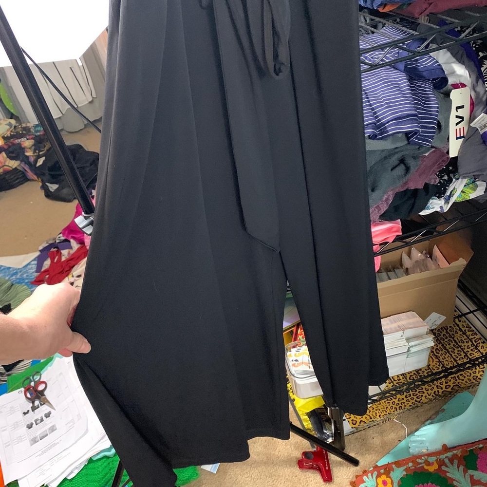 Maggy London Black Wide-Leg Jumpsuit with Metallic Gold Wrap Top - Picture 7 of 8